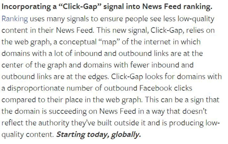 An image from an article introducing Facebook's new click-gap algorithm